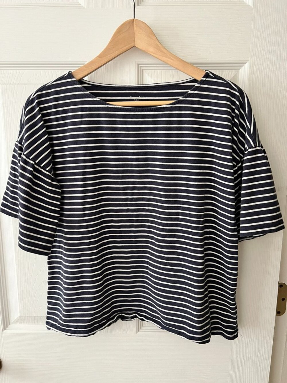 Garnet Hill Organic Cotton Tencel Boxy Stripe Bell Sleeve Tee S